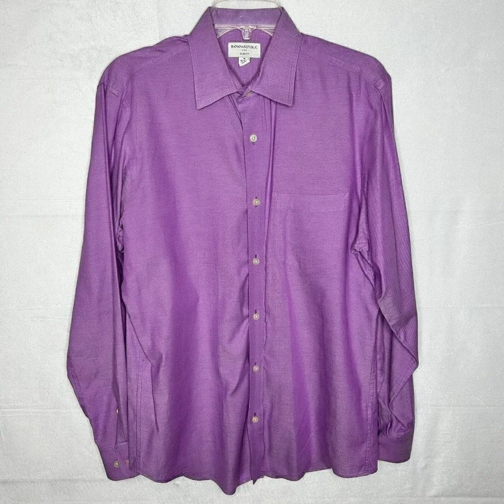 Banana Republic Purple Button-Down Slim Fit Shirt Sz M 15-15.5